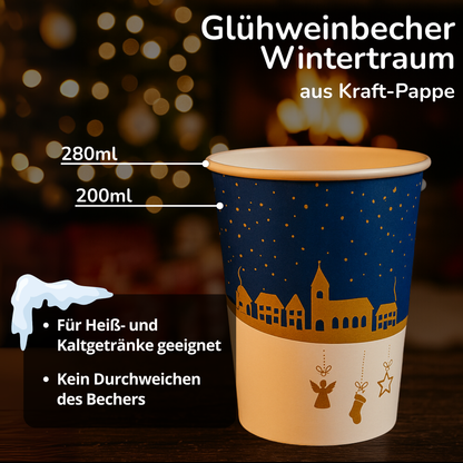 Blauer Glühwein Pappbecher in 200ml für alkoholische Heißgetränke