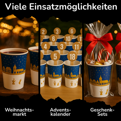 3 Einsatzmöglichkeiten der blauen Glühwein Becher - Weihnachtsmarkt, Adventskalender und Geschenksets