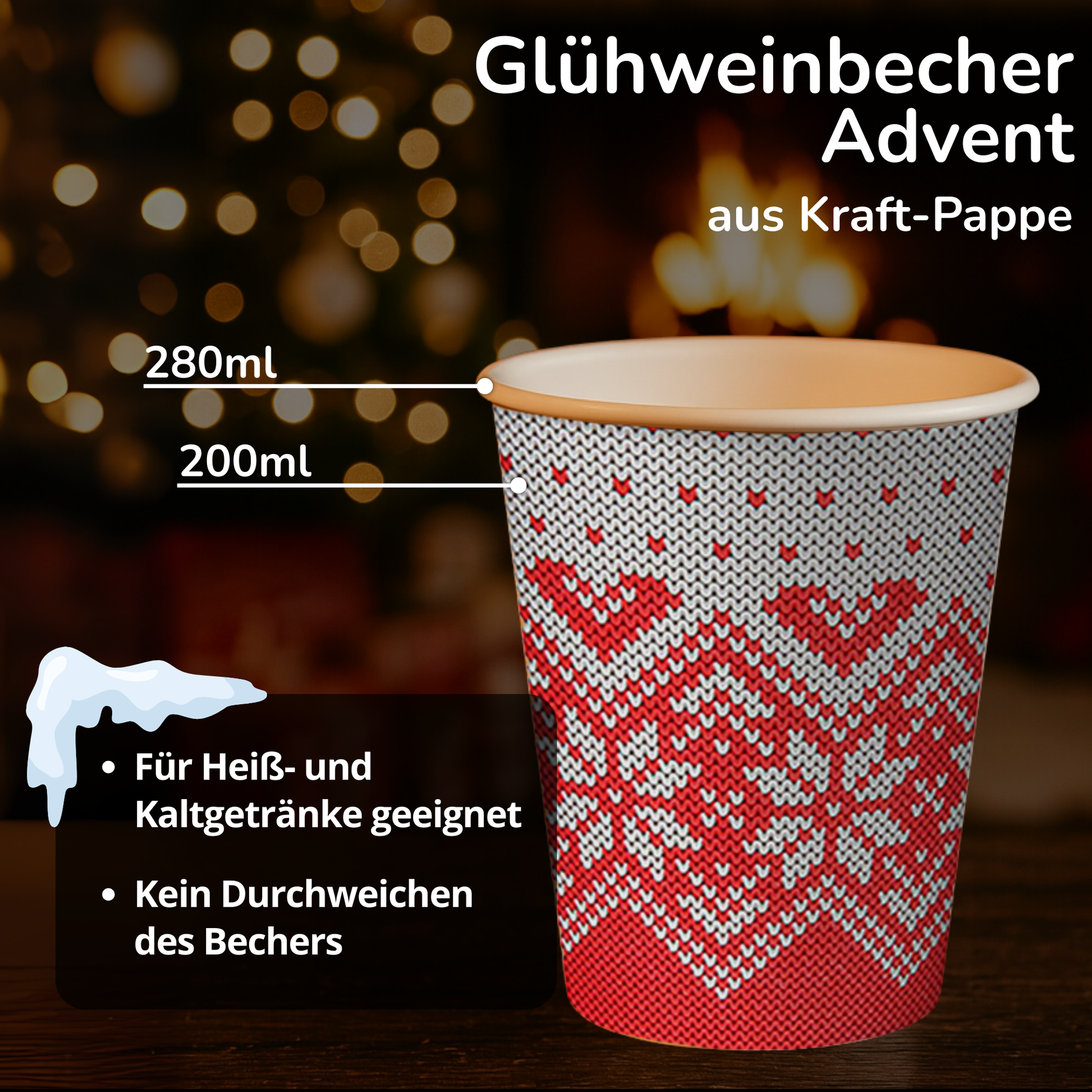 Rot/weißer Glühwein Pappbecher in 200ml für alkoholische Heißgetränke