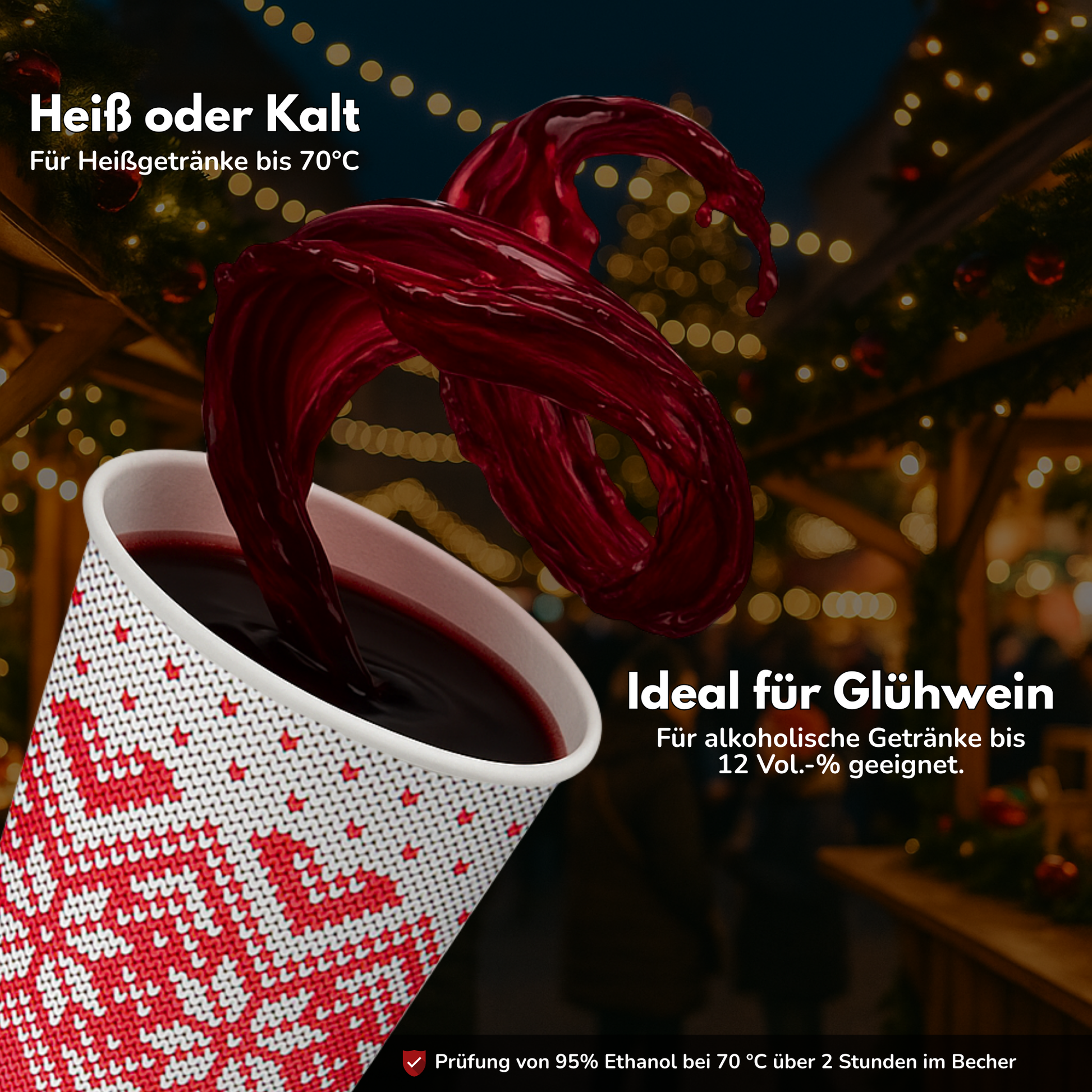Rot/Weißer Heißgetränkebecher für Glühwein bis 12 Volumen Prozent