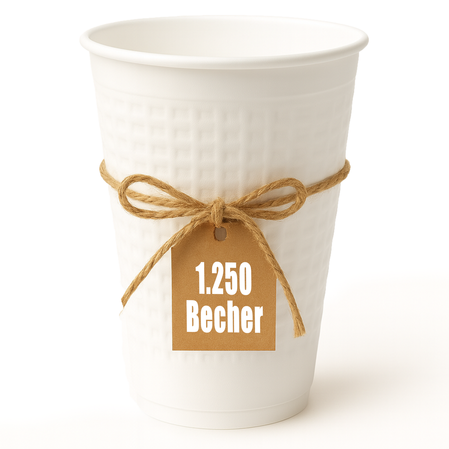 Weißer Thermobecher, Glühweinbecher Kordel und Anhänger 1.250 Becher – winterlicher Glühwein-/To-go-Becher, Styroporbecher