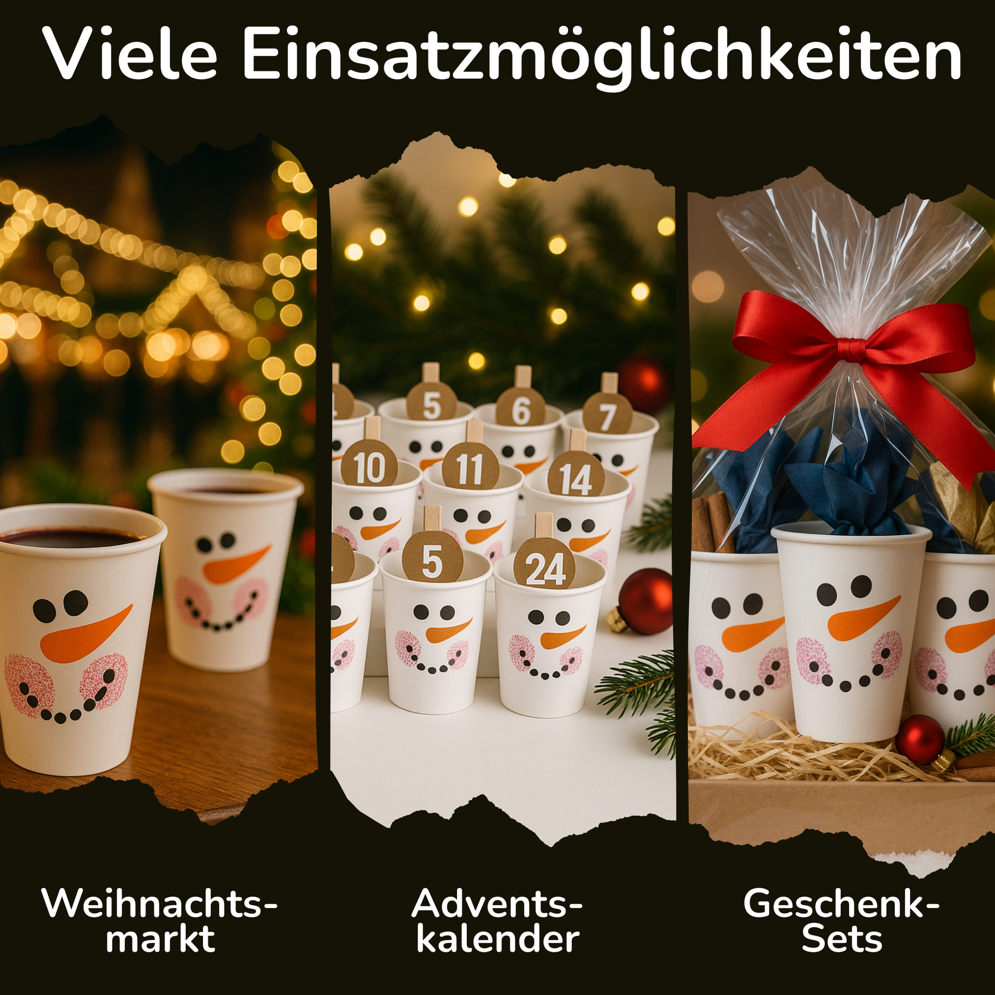 3 Einsatzmöglichkeiten der weissen Glühwein Becher - Weihnachtsmarkt, Adventskalender und Geschenksets