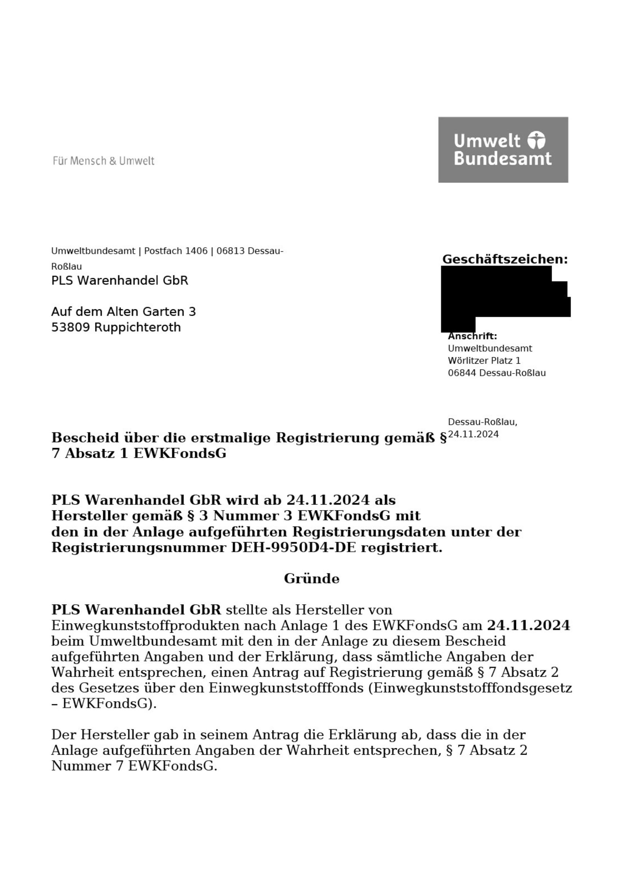 Zertifikat über die Registrierung DIVID Portal